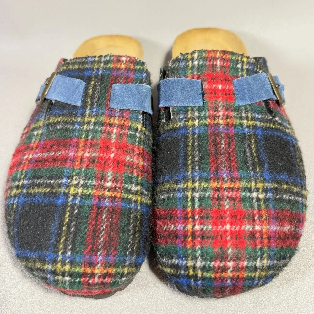 Sundance Multicolored Plaid Wool Cork Comfort Clogs - Picture 3 of 12